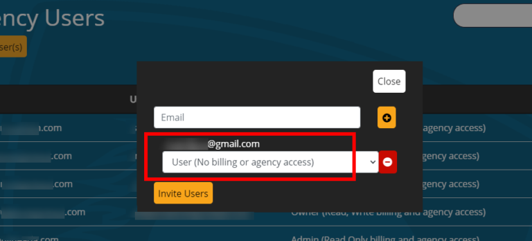 A screenshot of the Users page of the Online ADA dashboard, highlighting the dropdown menu with the role options of Owner, Admin, and User that appears after you have validated a new user's email address.